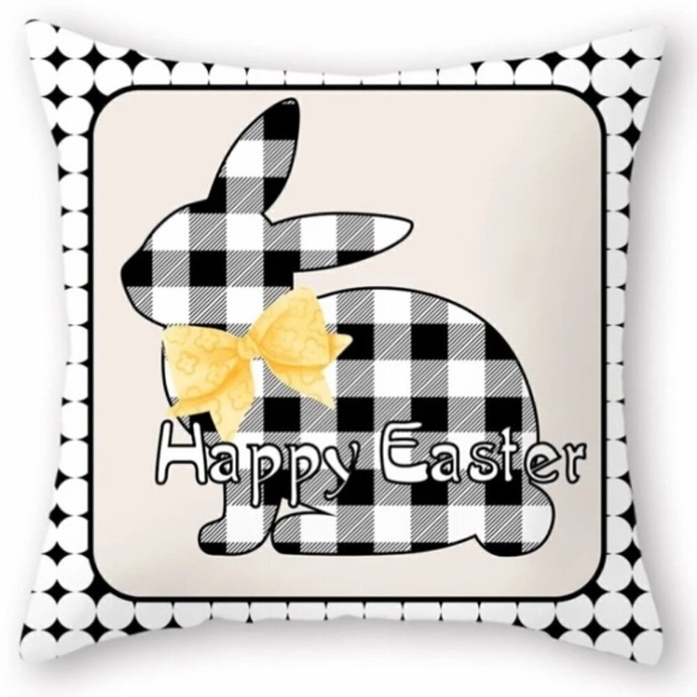 Easter Pillow Cover Buffalo Check Bunny Plaid Zipper Closure 17.7 Inch Square